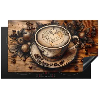 MuchoWow Herdabdeckplatte Kaffee - Vintage - Braun - Tasse - Holz 90x52 cm , Cappuccino , Kunststoff , Rechteckig , 90x52x0.2 cm , Made in Europe , Küchen, Küchenelektrogeräte, Herde, Herdabdeckplatten
