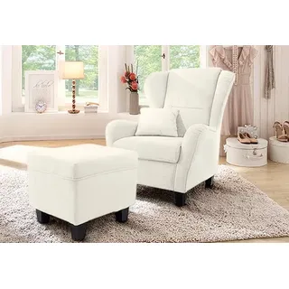 Home Affaire Ohrensessel Oliver Mikrofaser 93 x 102 x 90 cm Beige mit Hocker
