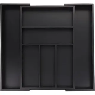 Relaxdays Besteckkasten ausziehbar, Bambus, HBT: 5 x 30,5-49 x 46 cm, 5-7 Fächer, Besteckeinsatz für Schubladen, schwarz, 1 Stück