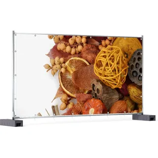 Wallario XXL Outdoor-Poster für Garten oder Balkon, Motiv Herbststimmung - Trockenfrüchte, Nüsse und Samen - Herbstdeko, in ca. 340 x 173 cm - Weiß