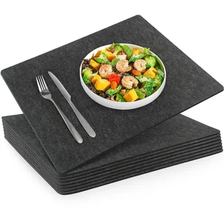 SOSMAR 8 Stück Platzsets Filz Untersetzer 44x32cm - Tischsets Abwaschbar aus 3mm starkem Filz - Platzdeckchen Grau für Esstisch Tischunterlagen (8 Stück/Anthrazit)