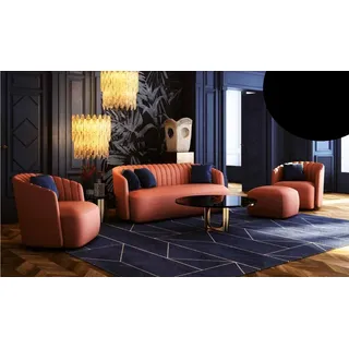 Set 3 tlg.Sofagarnitur 3+2+1 Sitzer Garnitur Sofa Stoff Sofas Sessel Orange Neu - Orange