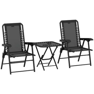 Outsunny Bistro Set 3-teilig aus Stahl Wetterfest Gartenmöbel Set mit Bistrotisch , Schwarz , Metall , quadratisch , Gartenmöbel, Gartengarnituren, Gartenmöbel-Sets