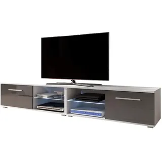 Selsey Tenus Double – Fernsehschrank / TV-Lowboard mit LED modern 200 cm (Weiß Matt / Grau Hochglanz)