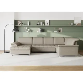 DOMO collection Wohnlandschaft "FRANZI optional mit Bettfunktion, Bettkasten & Kopfteilverstellung" U-Form, Recamiere links, schlamm, B/T: 352/214 cm, schlamm