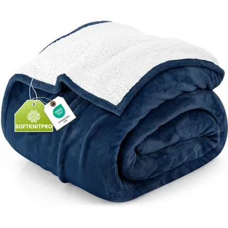 Utopia Bedding Kuscheldecke Warm Sherpa Wolldecke [Marineblau, 228x228 cm] Flauschig Sofaüberwurf Decke Dicke, Wendedecke aus Plüschfleece für Sofadecke, Bett, Couch, Camping und Reisen
