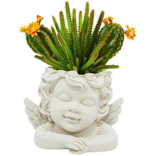 Pflanzen Topf 15cm Engel Kopf Flache Oberfläche Blumenhalter Vase Harz Puppe Gesicht Pflanzer Tabletop Sukkulente Pflanzen Container Topf mit Drainage Loch für Home Decor Mittelstücke