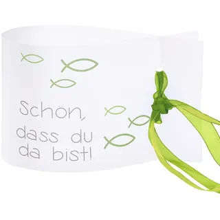 Windlicht Fisch Deko, 8 Stück Mini Tischlichter Kerzen Deko als Tischdeko für Junge und Mädchen Kommunion Konfirmation Taufe Teelichter I Schön DASS du da bist I ca. 12,0 x 8,0 cm (Grün)