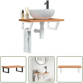 The Living Store Waschbeckenregal Wandmontage Stahl und Massivholz Buche - Braun