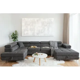 Sofiland Aller U-Form Wohnlandschaft XXL Schlaffunktion 2 Bettkästen Dunkelgrau Links - Dunkelgrau