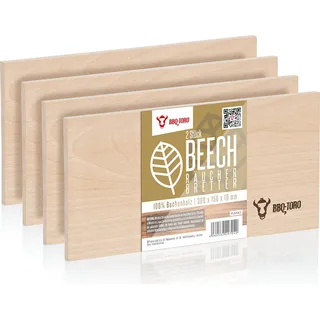 BBQ-Toro Räucherbrett aus 100 % Buchenholz (4 Stück) | 30 x 15 x 1 cm | Grillen
