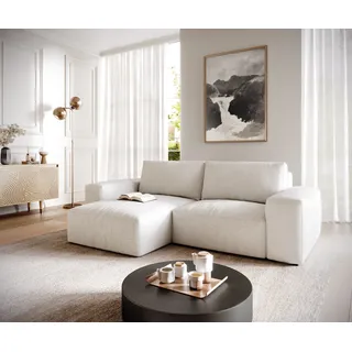 Ecksofa Lanzo 230x155 cm Bouclé Creme-Weiß Recamiere variabel