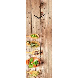 levandeo Wanduhr Glas 20x60cm Kräuter Gewürze Löffel Uhr Glasbild Küche Küchenbild Deko - Schwarz