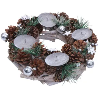 MCW Adventskranz MIT Kerzen Braun , Holz , 10 cm , Dekoration, Weihnachtsdekoration, Adventskränze