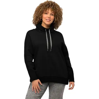 Ulla Popken Damen Rippendetails Sweatshirt, schwarz, 54-56