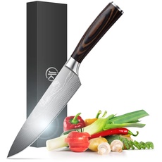 Joeji's Kitchen Kochmesser Profi Messer scharf aus rostfreiem Edelstahl mit ergonomischem Pakkaholzgriff als scharfes Küchenmesser scharf oder Fleischmesser geeignet als Geschenk für Hobbyköche