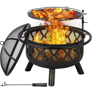 BBQ-Feuerkorb Valora mit Funkenschutz – 76 cm – Für Außen – Feuerschale – Gartenofen – Stimmungsfeuer
