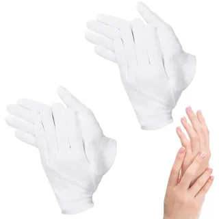 2 Paar weiße Baumwoll-Handschuhe, 100% Baumwollhandschuhe für Kosmetika und Feuchtigkeitscremes geeignet für trockene Hände und Ekzeme, für Schönheitscremes zum Berühren von Münzen Schmuck Silber