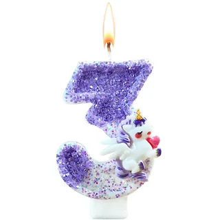 Ovanda Kerze 3 Geburtstag Mädchen, Einhorn Tortendeko Kerze 3, 3D Regenbogen Einhorn Geburtstagskerze, Kerzen Zahlen 3 Lila, Geburtstagsdeko Mädchen 3 Jahre, Tortendeko Einhorns,Erster Geburtstag Deko