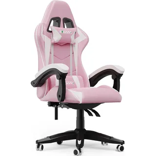 Bigzzia Bürostuhl Ergonomisch, Schreibtischstuhl, Drehstuhl, Gaming Sessel, Gamingstuhl, mit Kopfstützen, bis zu 110 kg, Rosa - Braun