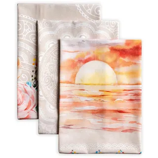 Maison d' Hermine Ibiza-Beige 100% Baumwolle Set von 3 Multi-Purpose Küchenhandtuch | Bar Handtücher | Frühling/Sommer (50 cm X 70 cm)