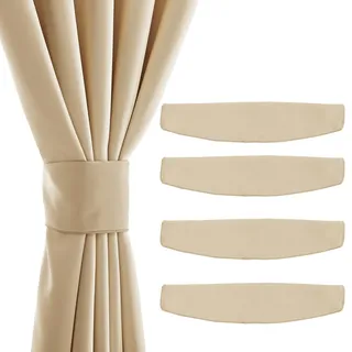 PONY DANCE Magnetische Gardinen Raffhalter Beige Gardinenhalter Raffhalter mit Magneten für Blickdichte Gardinen Magnetische Raffhalter für Vorhänge, Biscotti Beige, 4 Stück, 47x10 CM