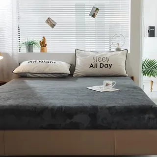 Michorinee Warme Fleece Spannbettlaken 140x200cm Cashmere Touch Kuschelig Flauschig Plüsch Flanell Bettlaken Spannbetttuch für Boxspringbett Topper Matratze bis 30 cm Hohe Dunkelgrau