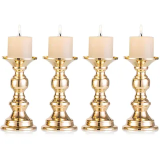 Nuptio 4 Stück Gold Metall Säulen Kerzenhaltern, Hochzeit Mittelstücke Kerzenständer Kerzenständer Weihnachten Dekoration Ideal für Hochzeiten Besondere Anlässe Partys (Passend für 50mm Dia Kerze)