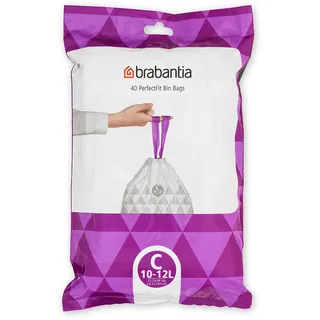 Brabantia Müllbeutel PerfectFit, Spenderpackung (Code C - 10L / 12L), Extra Starke müllsäcke Mit Zugband (40 Müllbeutel)