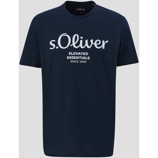 S.Oliver Herren T-Shirt - Basic, Logoprint, Rundhals, Baumwolle Dunkelblau 3XL