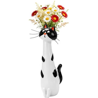 Handgefertigte Katzenvase Kreative Blumenvase Keramik Schwarz-Weiße Katzen Vase zur Dekoration des Wohnzimmers, Büro, Schlafzimmer, Ideale Wahl für Katzenliebhaber