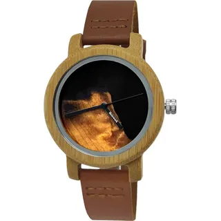 Holzwerk GARBSEN kleine Damen Leder & Holz Uhr mit Epoxidharz in braun & schwarz