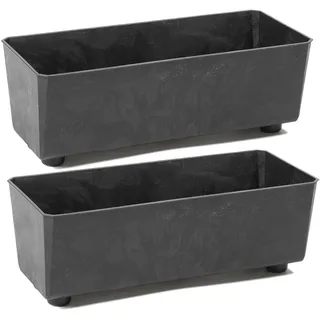 Tymar Blumentopf rechteckig innen, Blumenkasten mit füßen, Pflanzkübel, Kräuterkasten, 2 Stück_SAGA ((2pack) Beton Schwarz, 28,5x17cm)