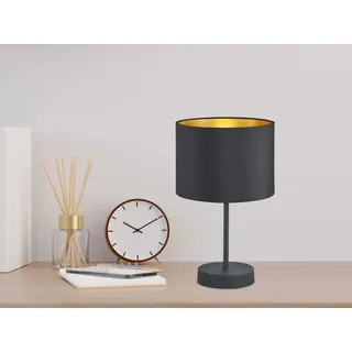 Coole LED Tischleuchte 33cm mit STOFF Lampenschirm in schwarz matt & innen gold