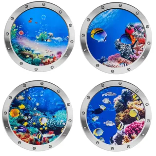 3D Wandtattoo Unterwasserwelt, 4 Pcs Wandtattoo Badezimmer Bullauge deko, Wandsticker Badezimmer Bilder Bullauge Unterwasserwelt Wandaufkleber (Lila)