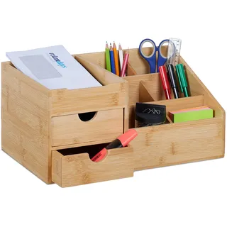 Relaxdays Schreibtisch Organizer 15,5 x 33 x 20,5 cm 16-tlg. Braun/Bronze