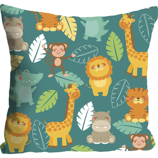 Dekokissen QUEENCE "Daniela", grün (grün, gelb, bedruckt), B:40cm L:40cm, Polyester, Dekokissen_Sitzkissen_Kissenhüllen, Dekokissen, Kissenhülle,Löwe,Krokodil,Nilpferd,Kinder,Lustig,Tiere,Freundlich