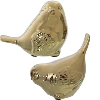 DRW Set mit 2 Vogelfiguren aus Keramik in Gold, 13 x 8 x 11 und 12 x 8 x 12 cm