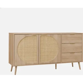 sweeek - Anrichte mit Holzdekor und abgerundetem Rattan-Geflecht 150 cm - Natur