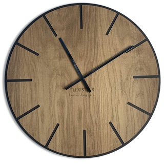 FLEXISTYLE Groß wanduhr ohne tickgeräusche Wood Art Schwarz 60cm, Wohnzimmer, Schlafzimmer, in EU hergestellt, z216-2