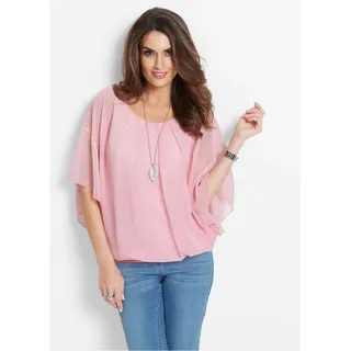 Chiffonbluse BONPRIX "Chiffonbluse mit Untertop", Damen, Gr. 48, indigo, Web, Obermaterial: 100% Polyester. Futter: 100% Viskose, oversize, Blusen Chiffonbluse, Oversize-Passform, für festliche Anlässe, mit elastischem Bund