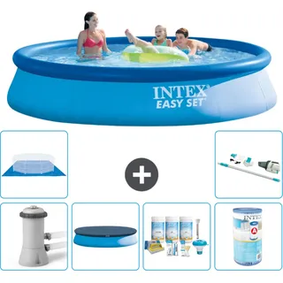 Intex runder aufblasbarer Easy Set-Schwimmpool – 396 x 84 cm – Blau – inklusive Pumpe Abdeckung - Wartungspaket - Filter - Bodenplane - Staubsauger