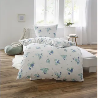 Dyckhoff Bettwäsche Blaue Lein Blume Blau 135 x 200 cm + 2 x 80 x 80 cm