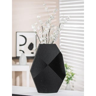 Casablanca große Deko Vase schwarz geometrisch - Blumenvase modern Tischvase Kunstharz - Dekoration Wohnzimmer - Geschenk Geburtstagsgeschenk - Höhe 37,5 cm