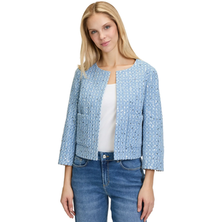Jackenblazer CARTOON "Blazer-Jacke mit Pailletten", Damen, Gr. 42, blau (light blau, grau), Obermaterial: 81% Baumwolle CO. 19% Polyester PES., Blazer Jackenblazer