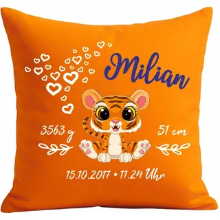 Kissen 40x40 personalisiert mit Motiv Tiger und den Geburtsdaten deines Kindes - 40 cm x 40 cm