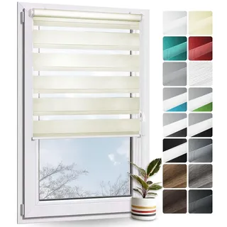 Rollmayer Doppelrollo Klemmfix ohne Bohren Creme B55 x H130cm | Klemmrollo Fensterrollo Duo Rollo Sonnenschutzrollo Zebrarollo Seitenzugrollo für Fenster und Tür