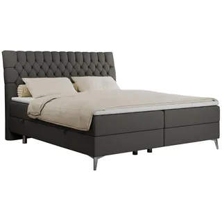 MKS Meble MKS Boxbett, Dunkelgrau Kunstleder - H4 - Schlafzimmer, Betten, Boxspringbetten