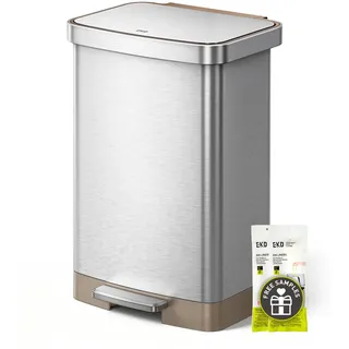 EKO Hudson Abfalleimer aus mattem Edelstahl, 50 Liter, mit Aufbewahrungsfach hinten