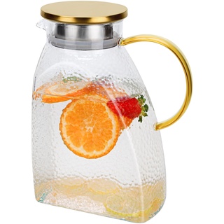 Belle Vous Durchsichtige Karaffe Glas mit Deckel - 1,8 L Wasserkaraffe Kühlschranktür-Wasserkaraffe Glas - Saftkrug mit Deckel für Saft, Milch & Andere Heiße/Kalte Getränke